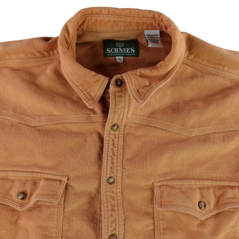 Schnee's Bozeman Montana Western Shirt Mens XXL Orange Chamois Leather Trim Snap